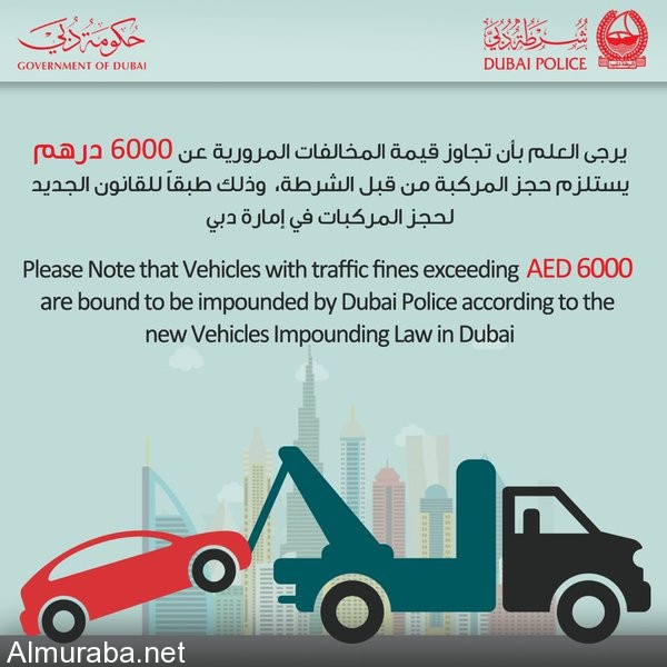 مرور مدينة دبي ينشر القوانين الجديدة بخصوص مخالفات السيارات وحجزها 6