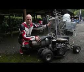 ”فيديو” شاهد مغامر بريطاني يحول عربة تسوق إلى سيارة سباق نفاثة