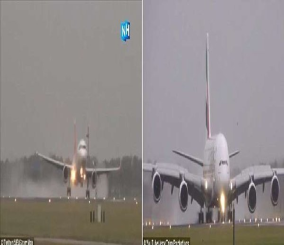 “فيديو” شاهد طائرة الخطوط الإماراتية تتمكن من الهبوط عرضيا في مواجهة العاصفة “أنجوس” 3