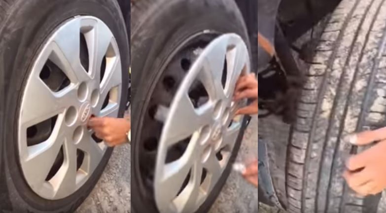 "فيديو" شاهد ماذا عثر شاب سعودي في عجلة سيارته بعد ان خلع الجنط والكفر 3