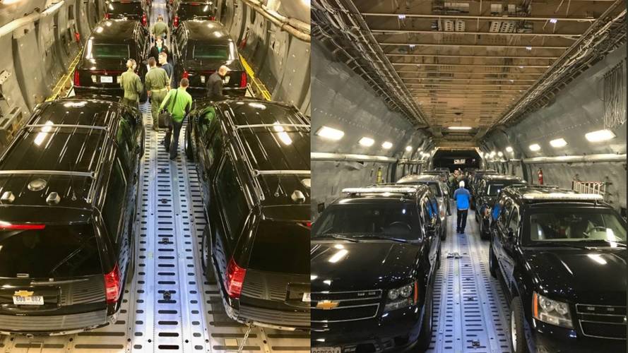 بهذه الطريقة يتم نقل أسطول سيارات الرئيس الأمريكي ترامب خلال سفره