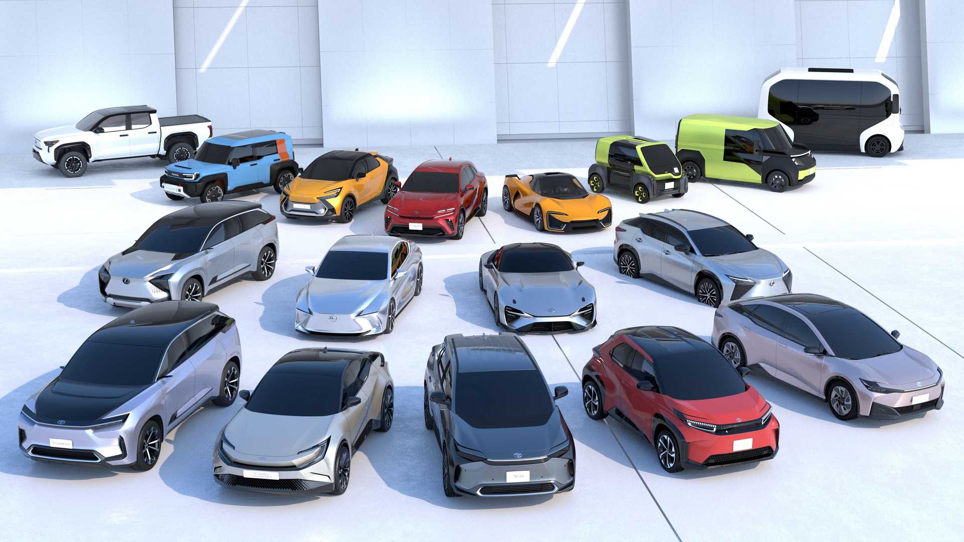 تويوتا تكشف عن 16 سيارة كهربائية جديدة SUV وسيدان وبيك أب!
