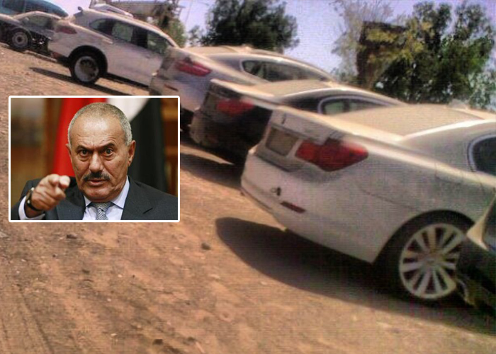 “بالصور” تكدس السيارات الفاخرة التابعة للرئيس المخلوع علي عبدالله صالح في شمال صنعاء